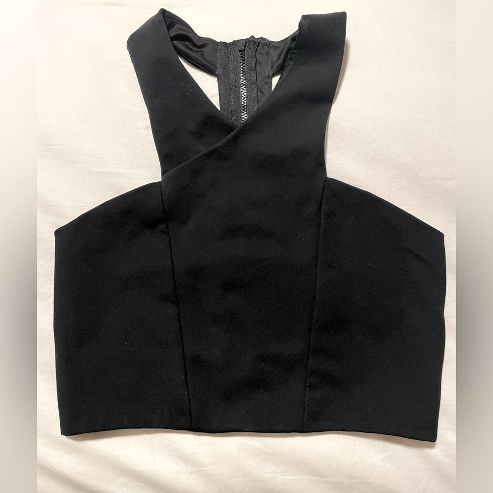 Black crop top - racer-back w/ zipper up the back. Size S